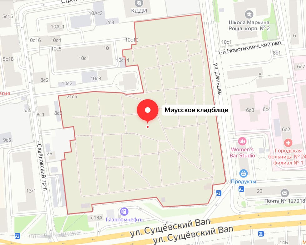 Миусское кладбище на карте